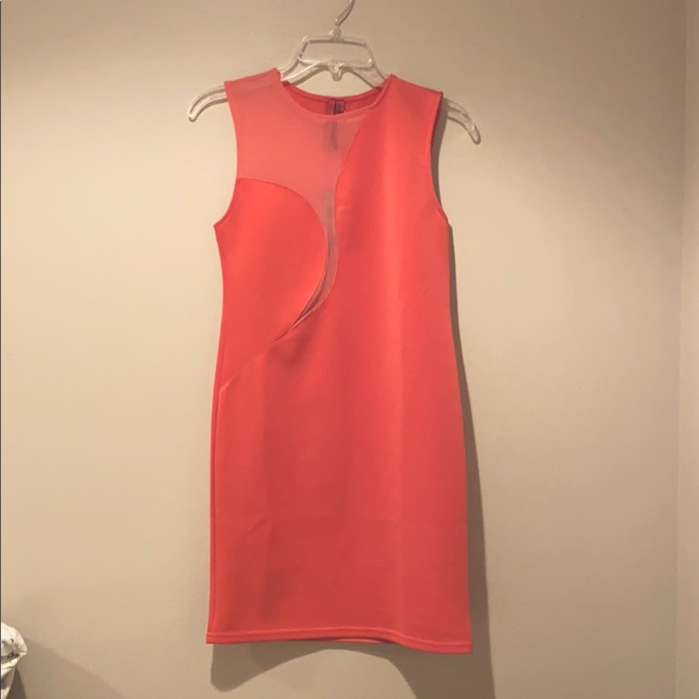 Coral Pink Dress w Mesh Detail